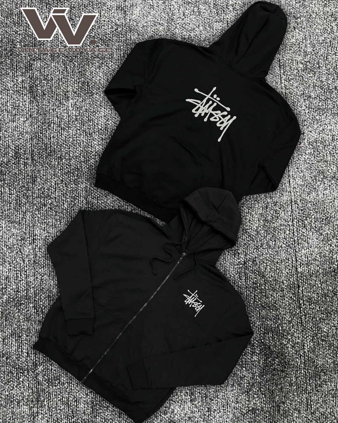 Stussy reworked style black zipper hoodies #1712