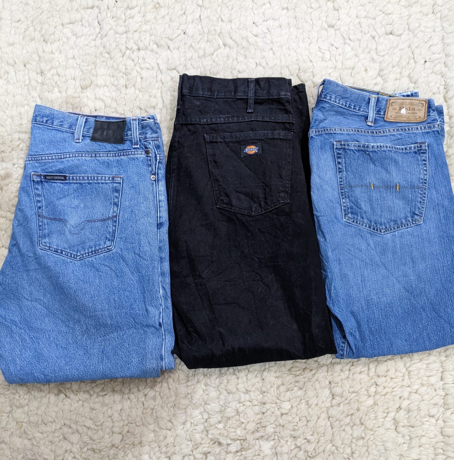 Mix de pantalons Harley-Davidson, Dickies et Ralph Lauren