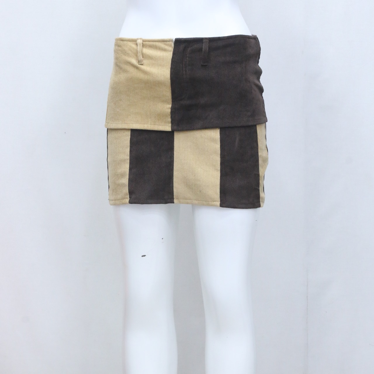 CR1045 Upcycled Two-Tone Corduroy Mini Skirt