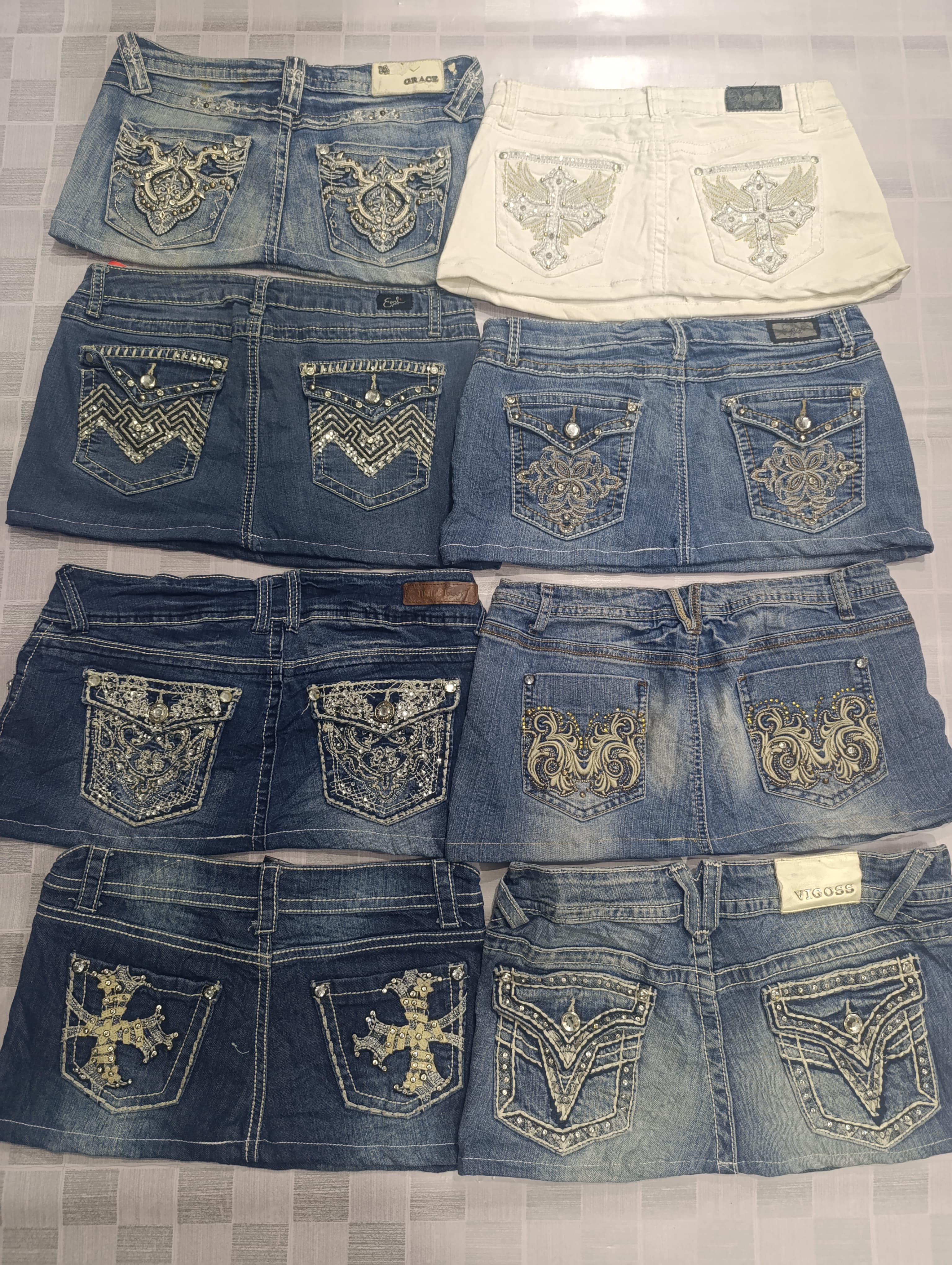 R316 Upcycled Ladies Embellished Mini Skirts