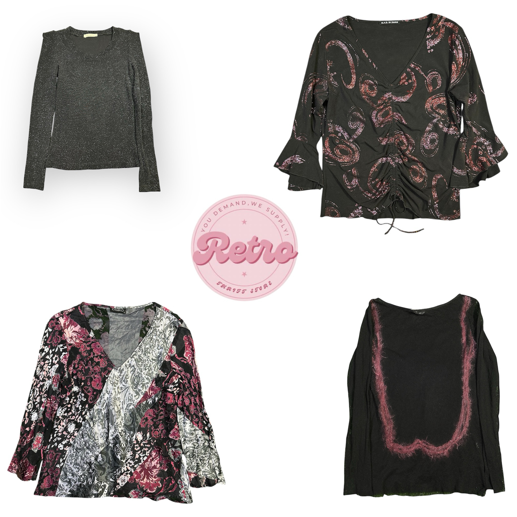 Y2Kブラックシマー ロングスリーブトップ – ナイトアウト必需品 (E)