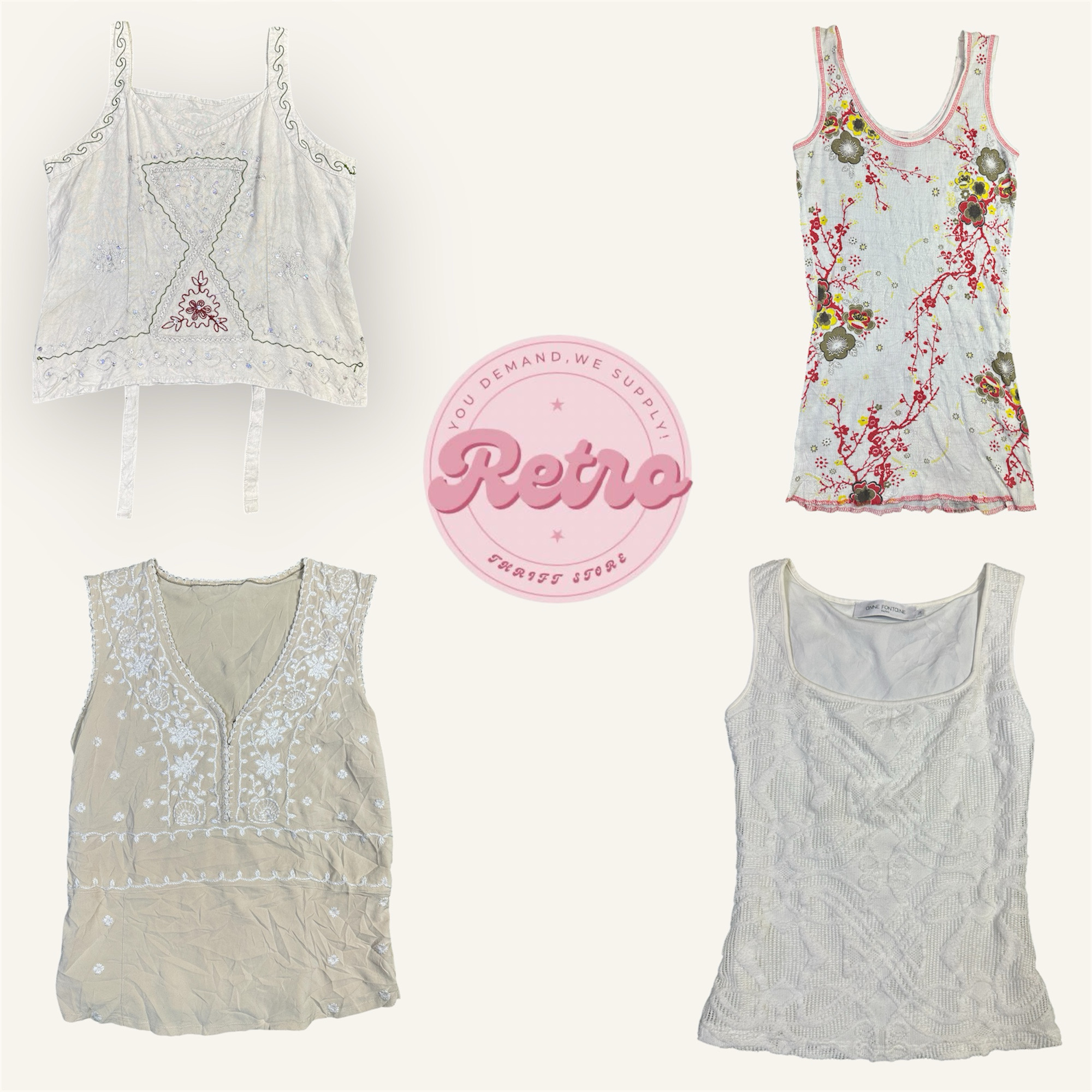 ヴィンテージフローラルプリントタンクドレストップ – 90年代夏の美学 (E)