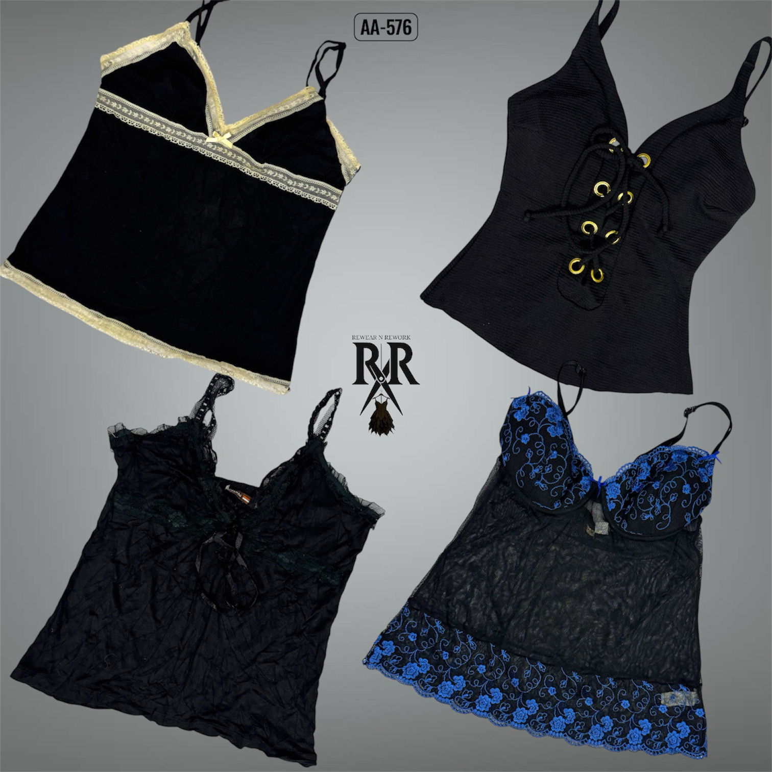 Y2K Black Gothic Cami Tops (AA-576)