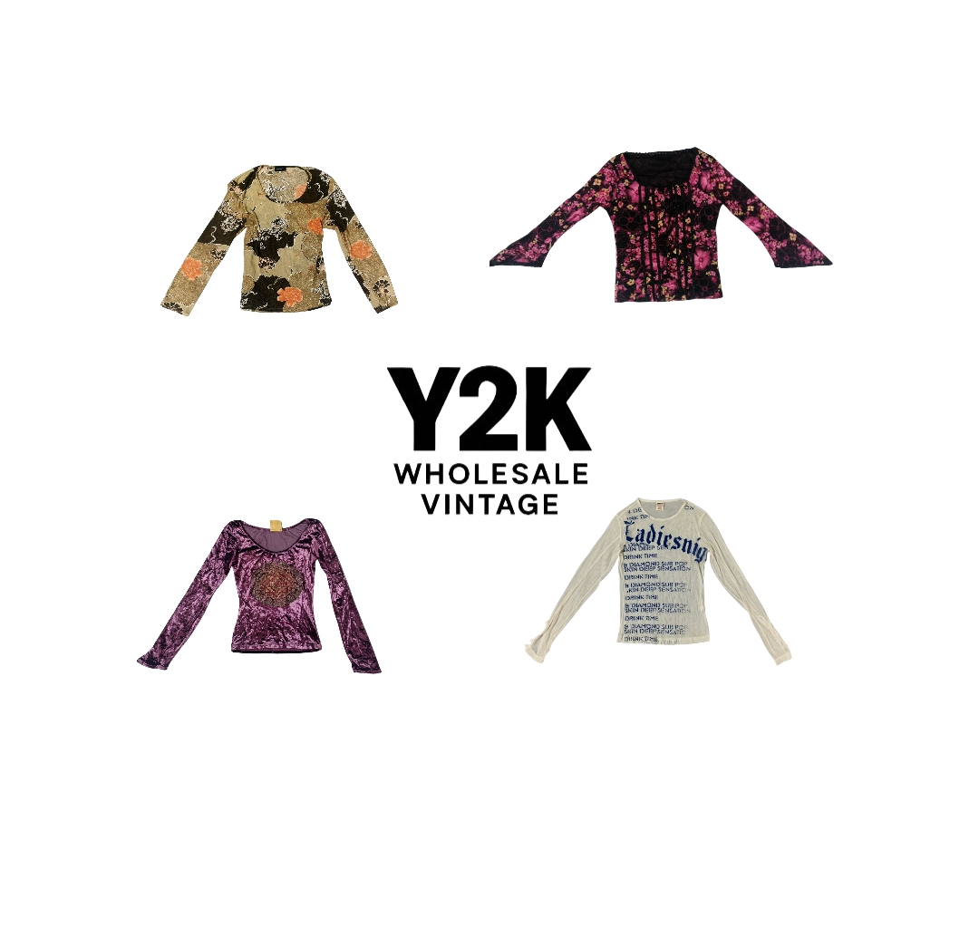 Tops à manches longues en maille européenne Y2K (YWV61)