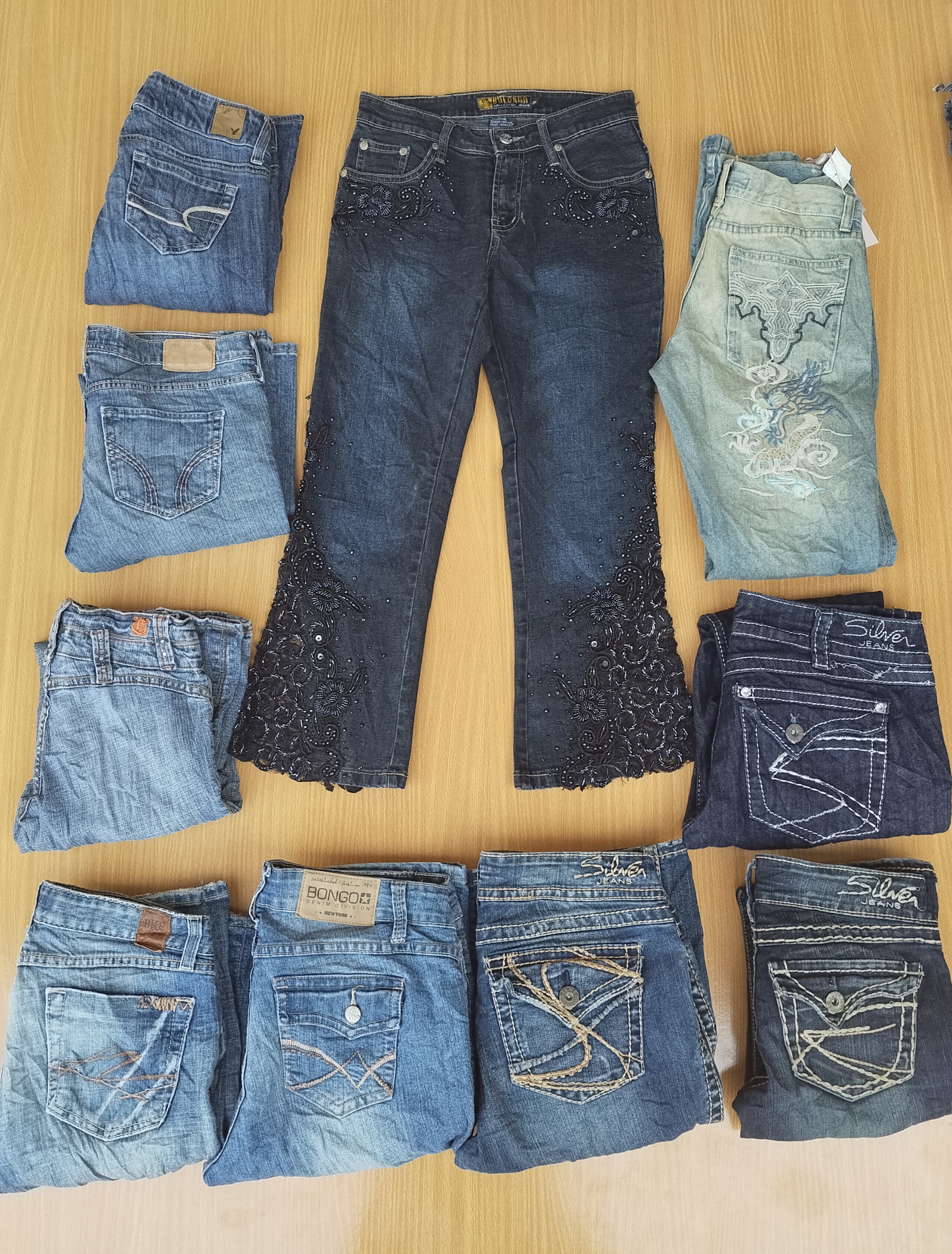 Jeans prateados e outros jeans femininos (LJ-31)