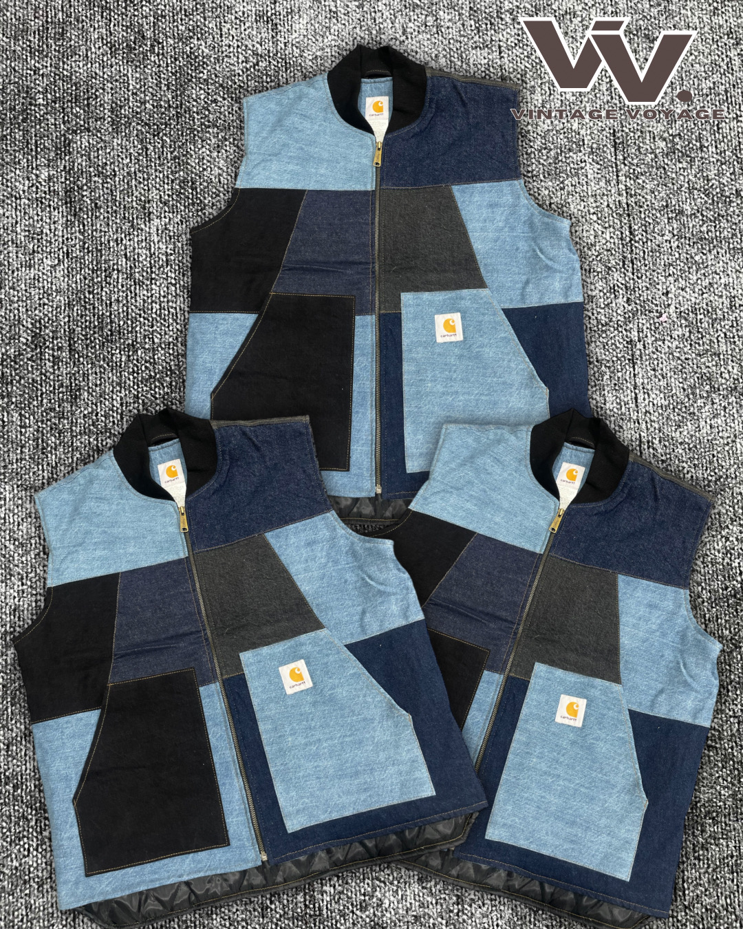 Carhartt reworked style denim patchwork gilets #2025