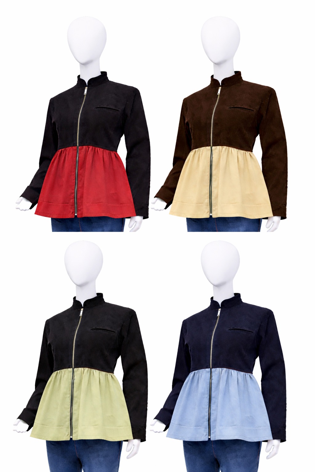CR1059 アップサイクル カラーブロック ペプラム ジップ ジャケット