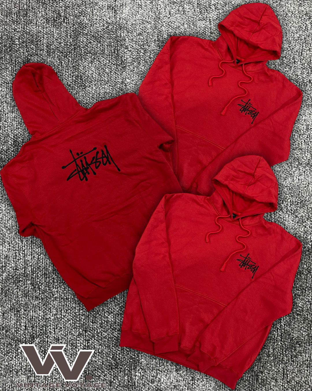 Hoodie à capuche rouge brodé Stussy retravaillé #2212