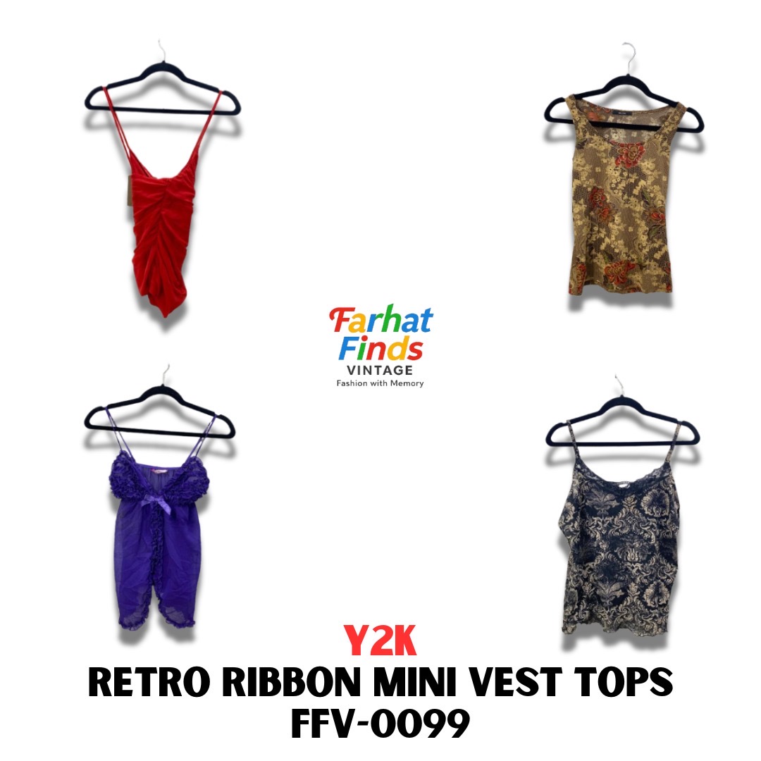 FFV-0099 Y2K RETRO RIBBON MINI VEST TOPS