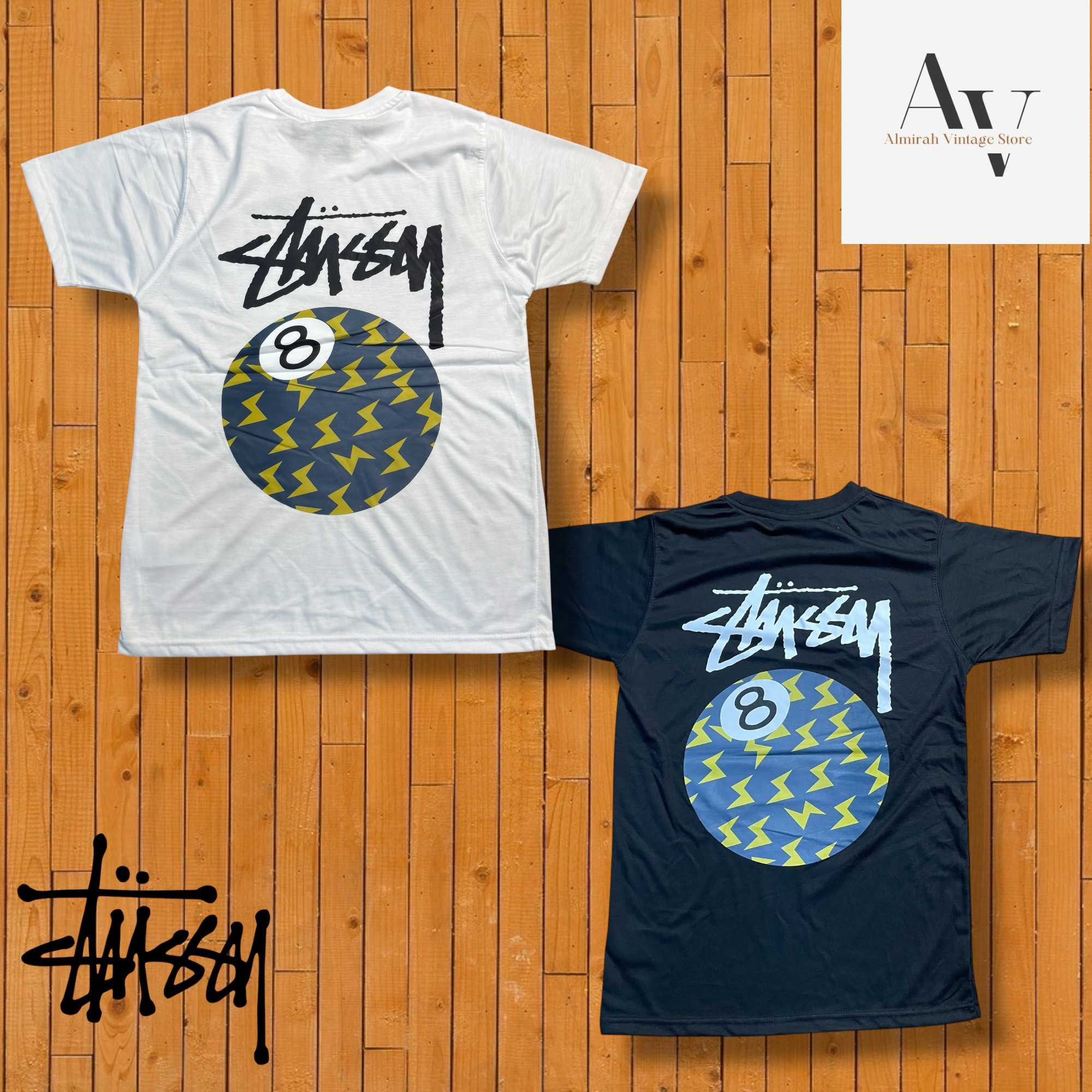 Stussy rework style 8 ball black and white tee
