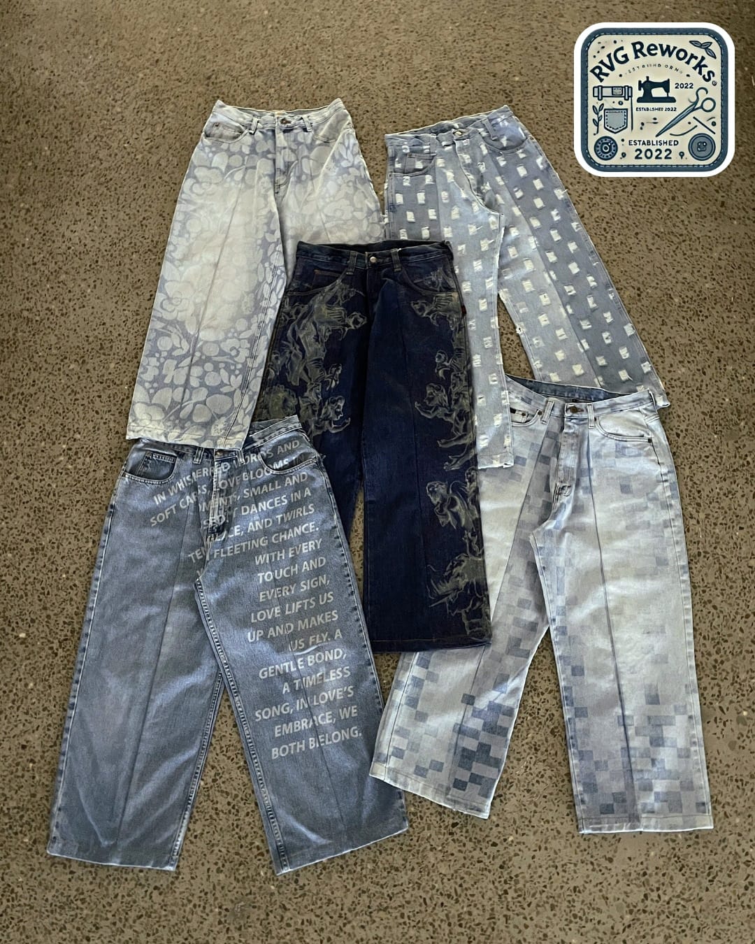 Upcycled Laser-Printed Wide-Leg Jeans