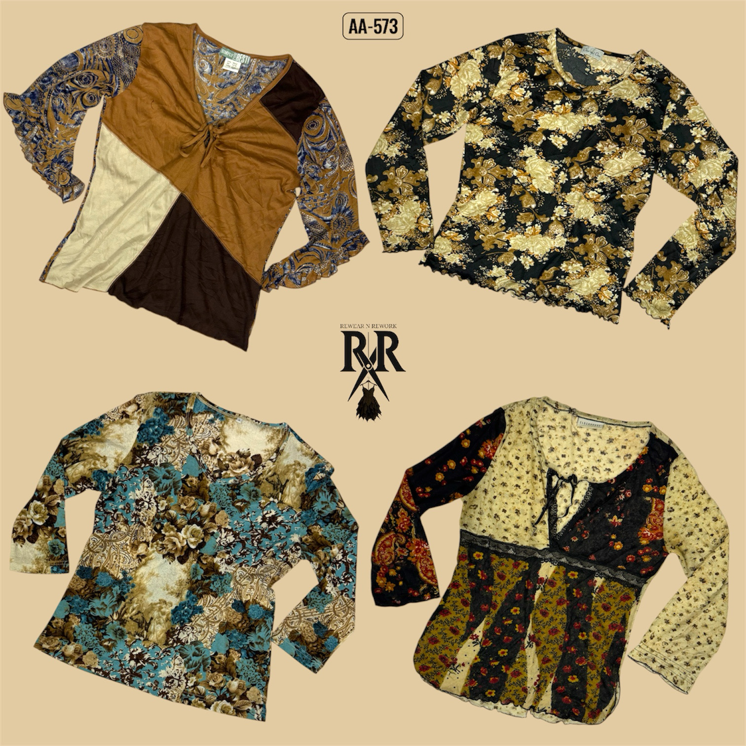 Y2K Soft Boho Mesh Mix Langarmoberteile (AA-573)