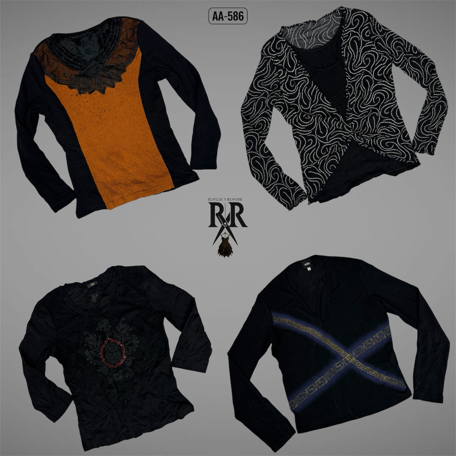 Y2K All Balck Rave Langarmshirts (AA-586)