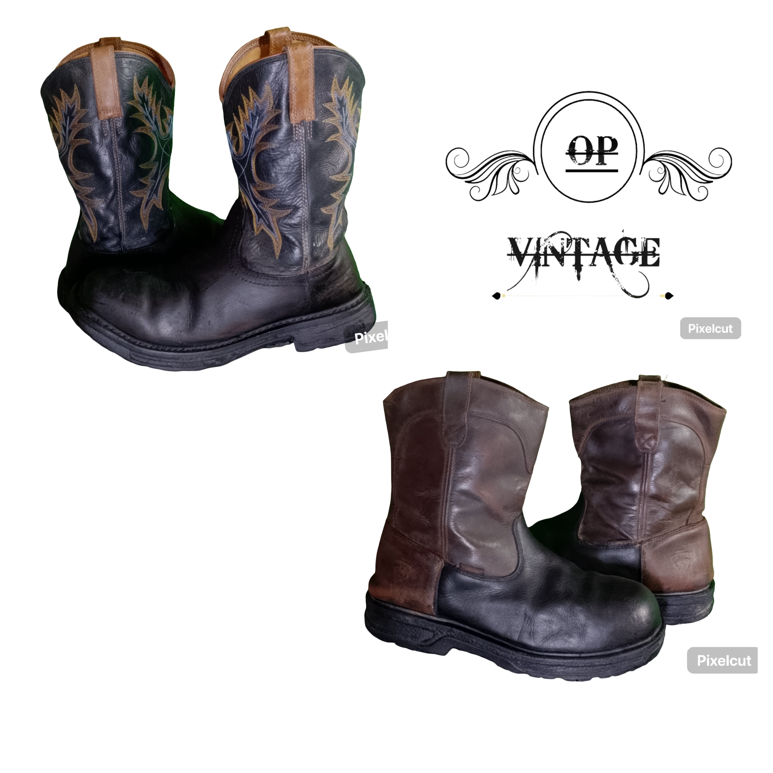 Op vintage 128 Branded Steeltoy カウボーイブーツ