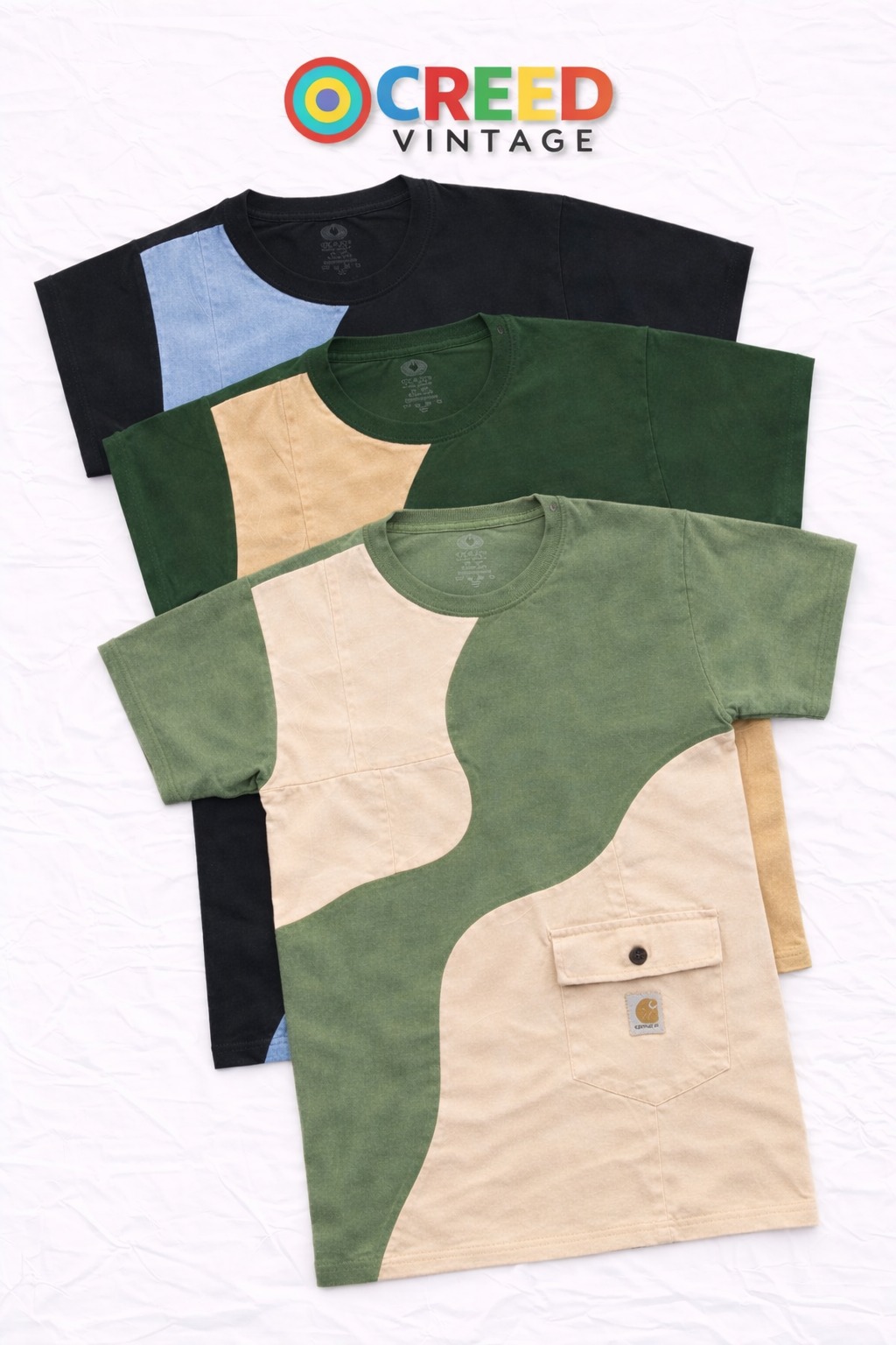 CR1069 Upcycled Denim Wave Pocket Tee