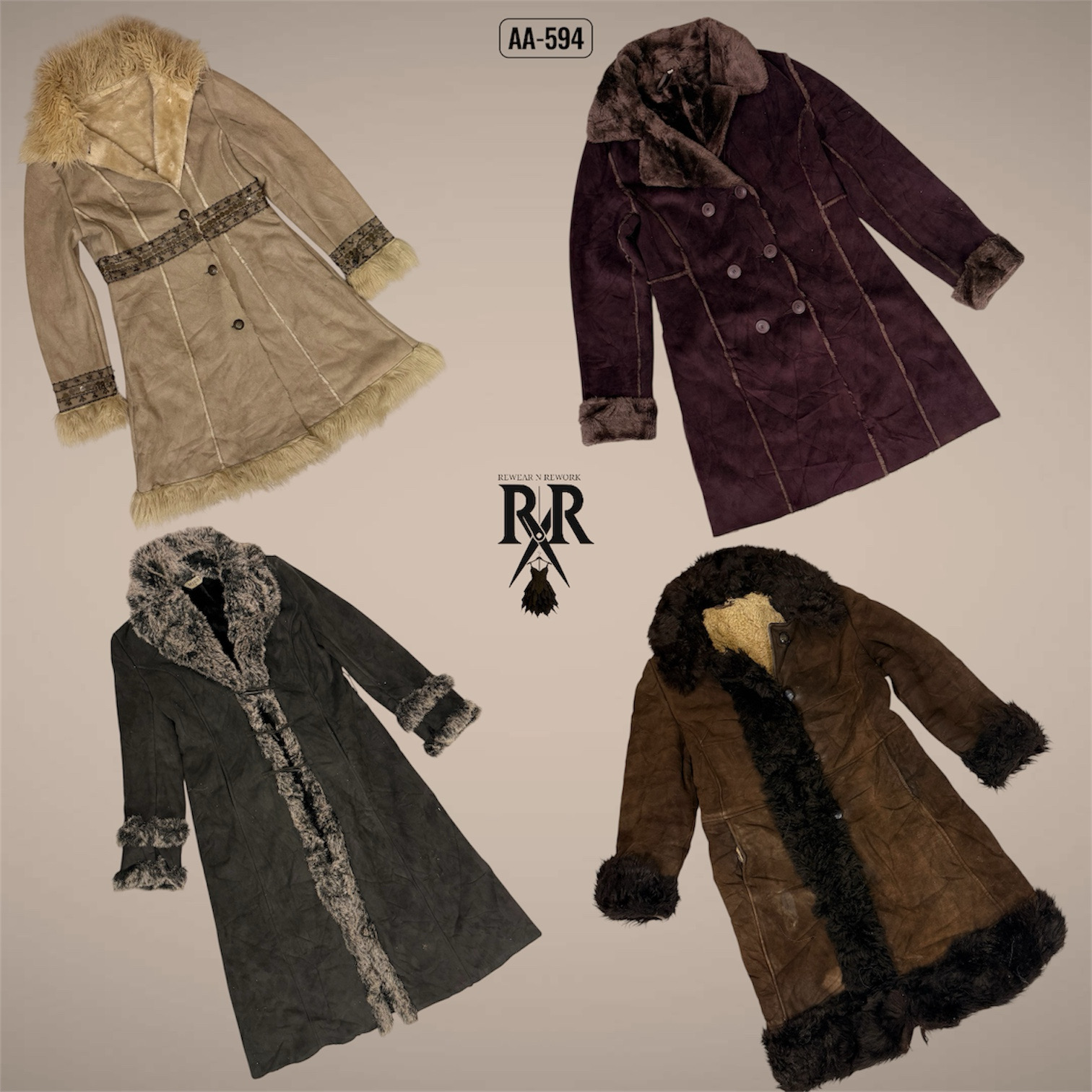 Y2Kヴィンテージウィンターラグジュアリーアフガンコート（AA-594）