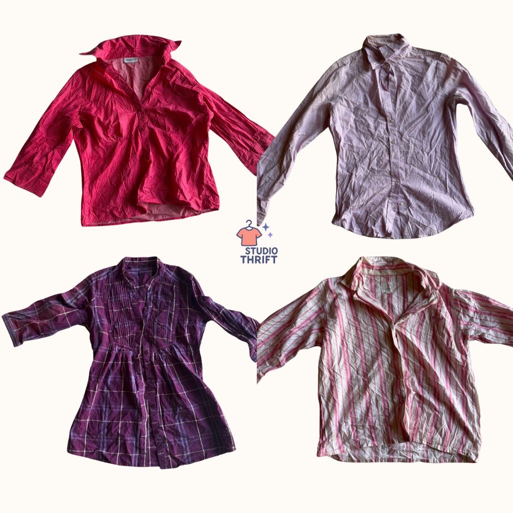 Y2K Button Up Bundle - Pink Purple Plaid Mix(FS-016)