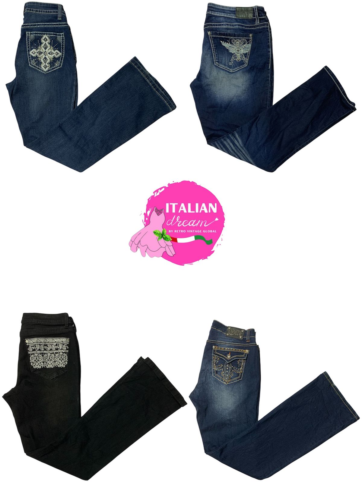 y2k ユニーク バックポケット エンベリッシュメント ジーンズ