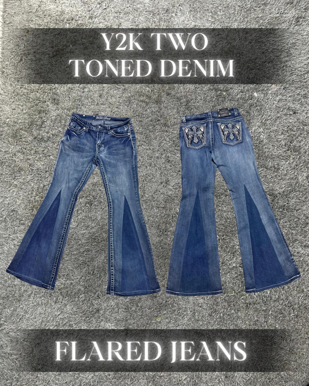 Upcycled Y2K Two Toned Denim Flared Jeans
