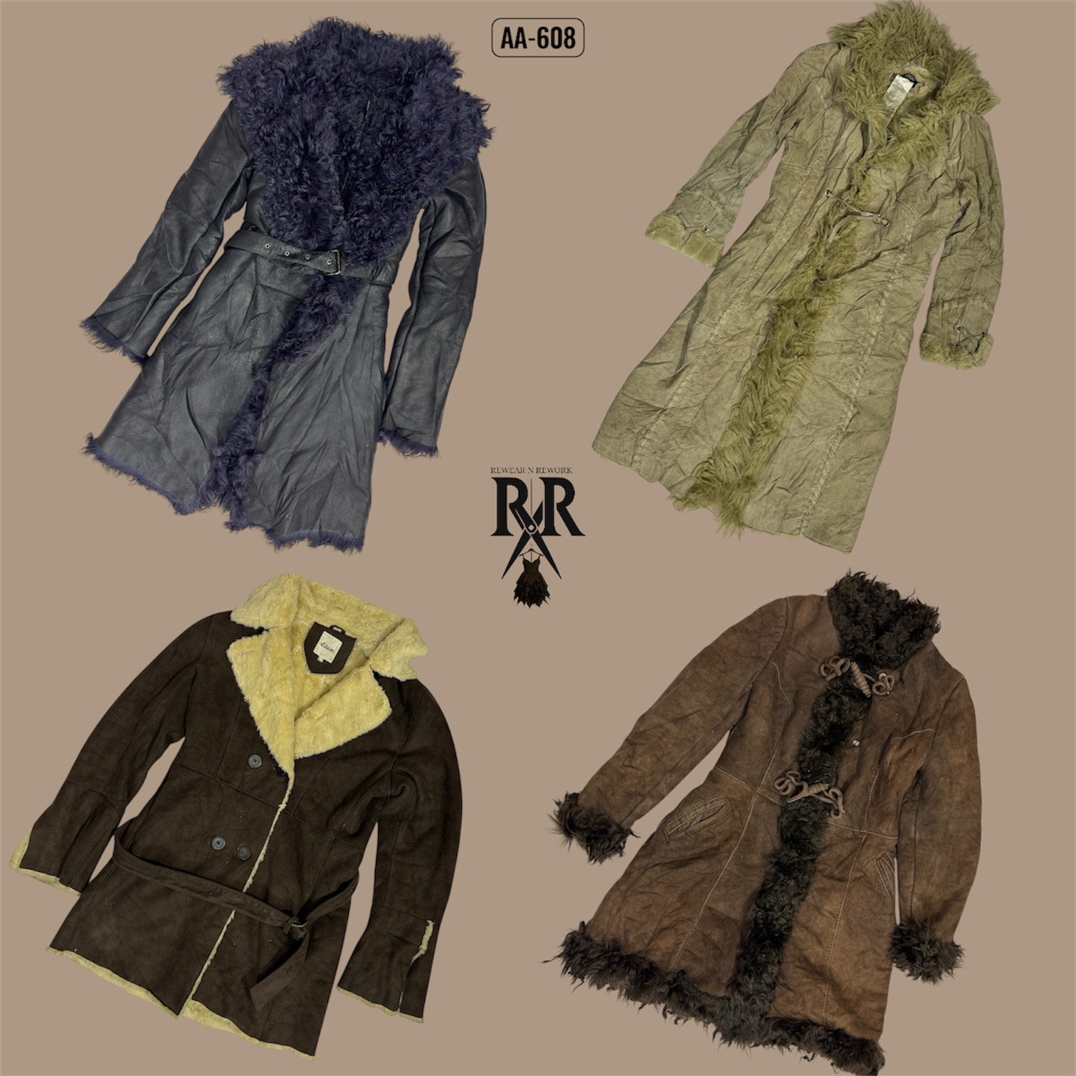 Y2K ヴィンテージ ファー ロング アフガン コート (AA-608)