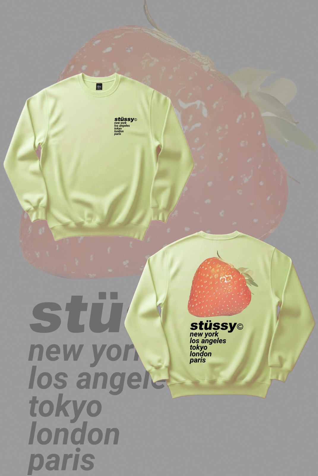Felpe stussy per ragazze alla fragola in stile rework