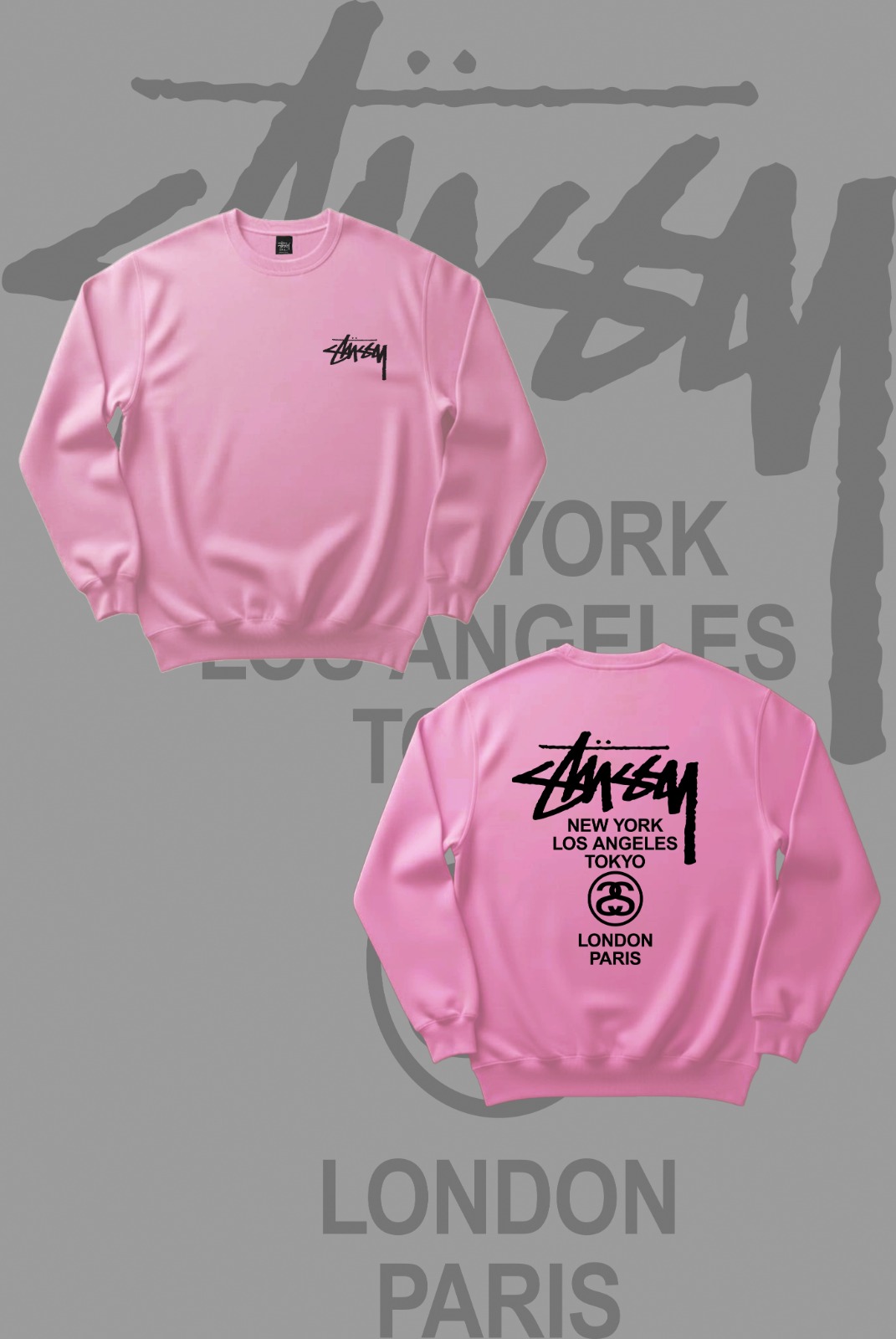 Felpe stussy per ragazze del tour mondiale in stile rework