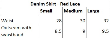 UPCYCLED DENIM MINI SKIRT WITH RED LACE