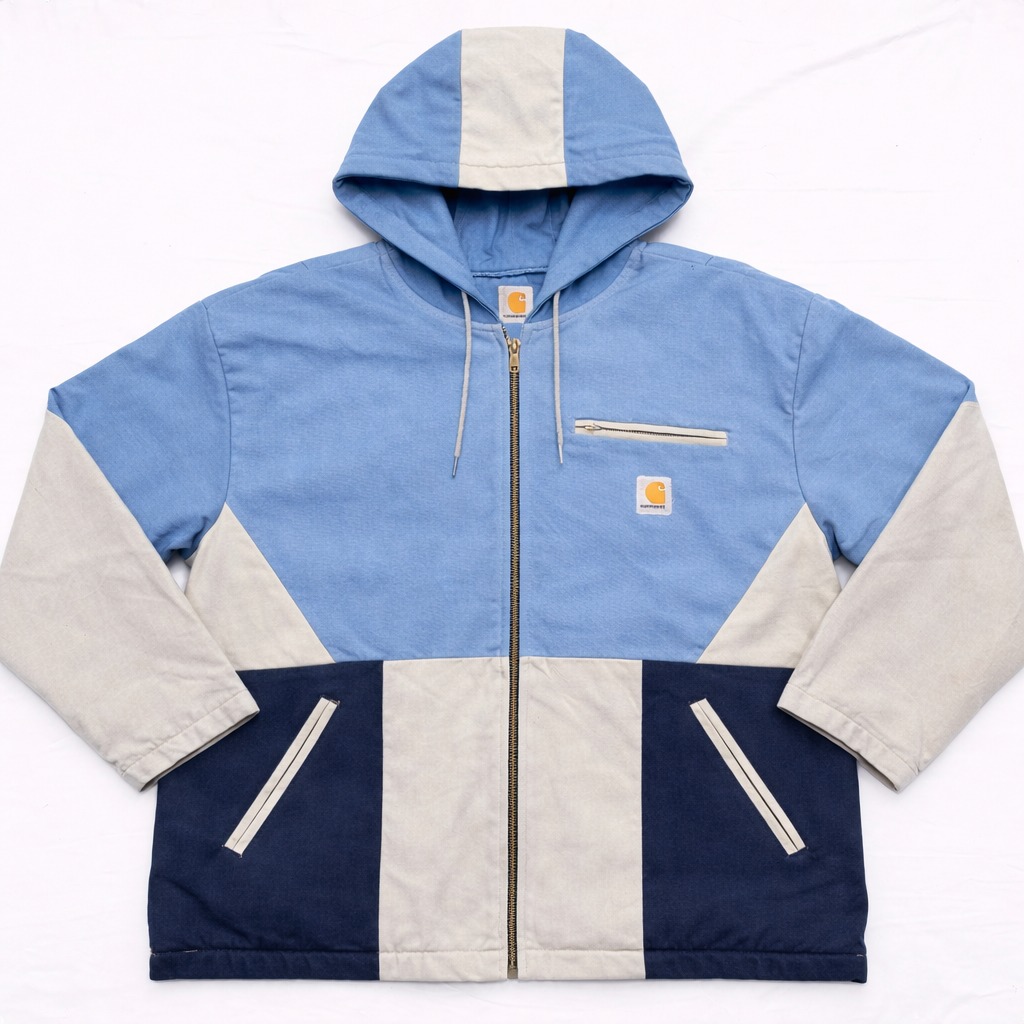 CR1072 Upcycled Carhartt Colour-Block Hooded Jacket