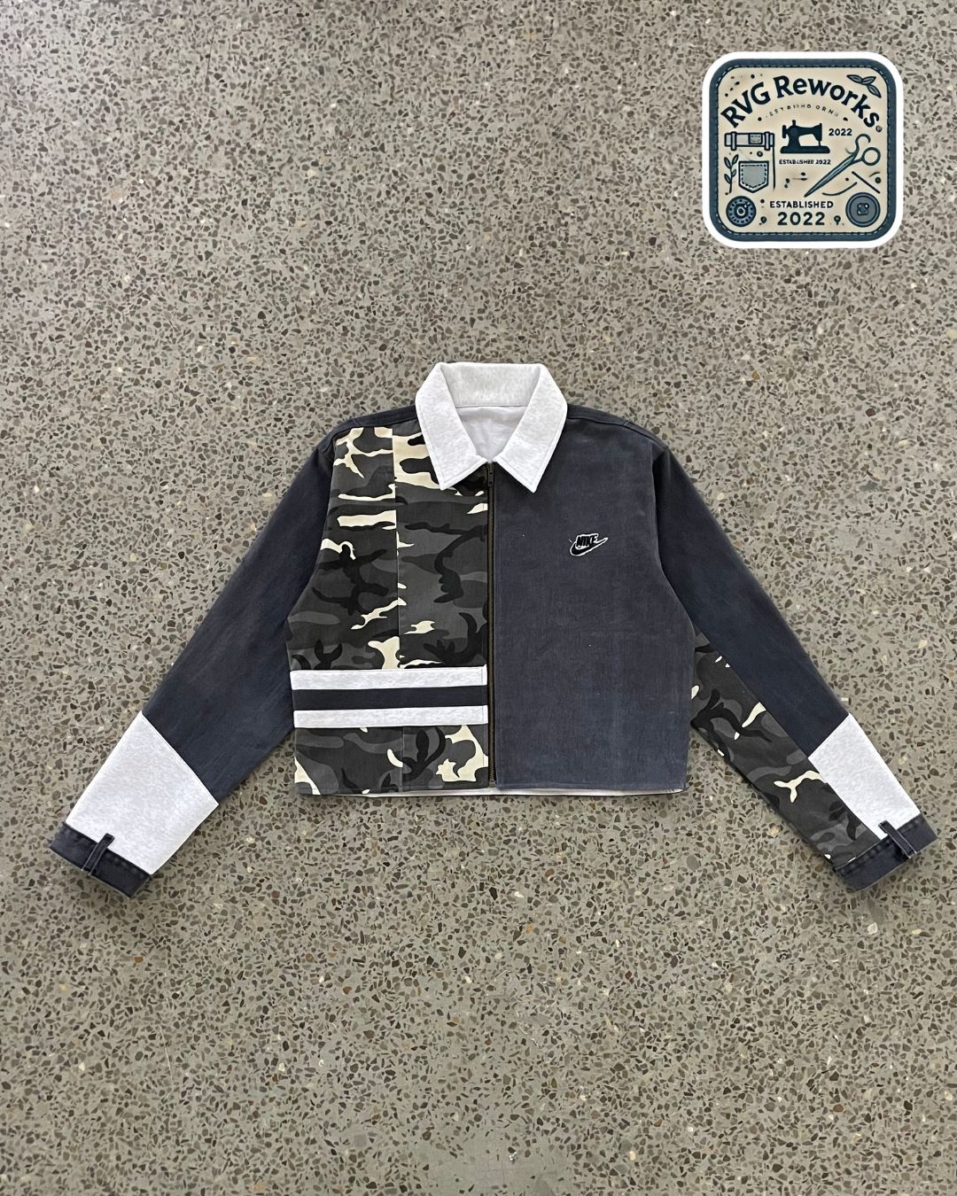 アップサイクルド カモ コントラスト クロップド ジャケット