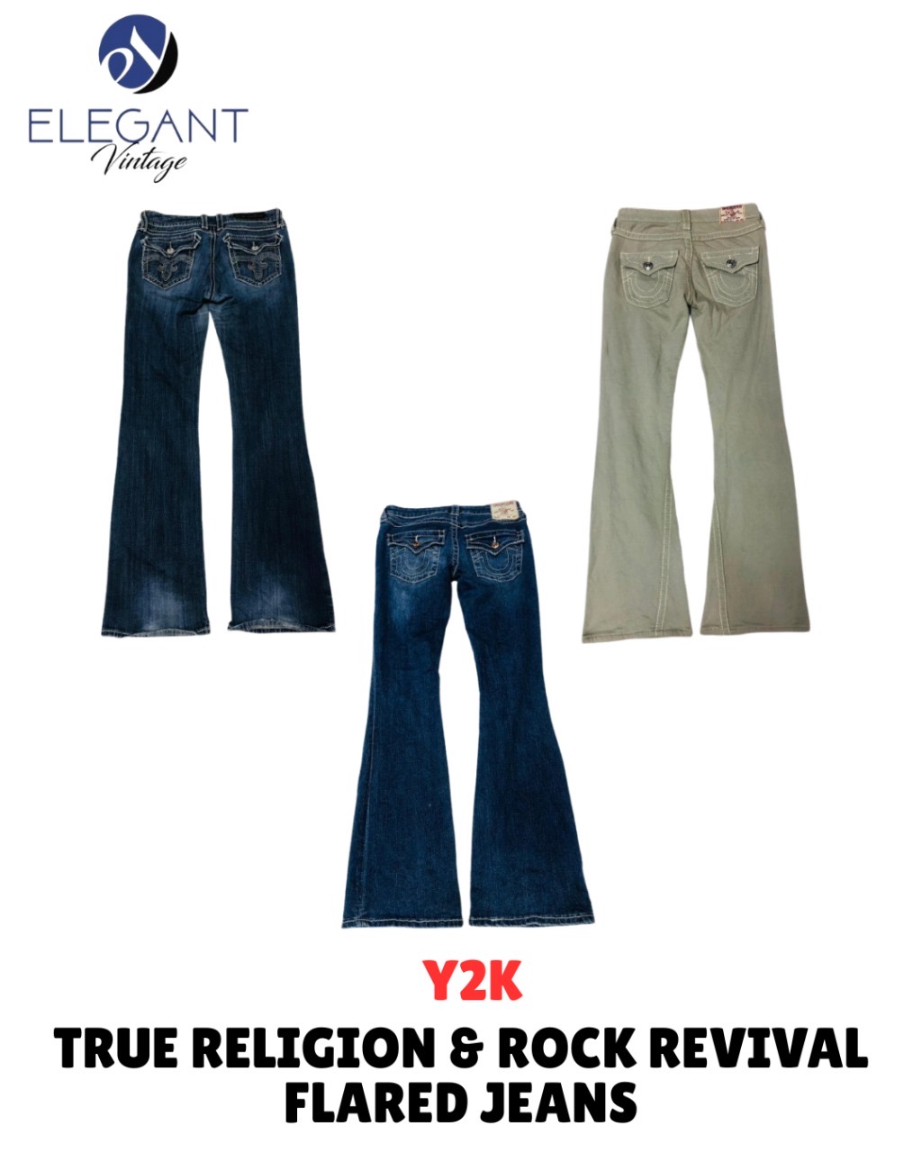 Y2KTrue Religion & Rock Revival Flared Jeans - EV1597