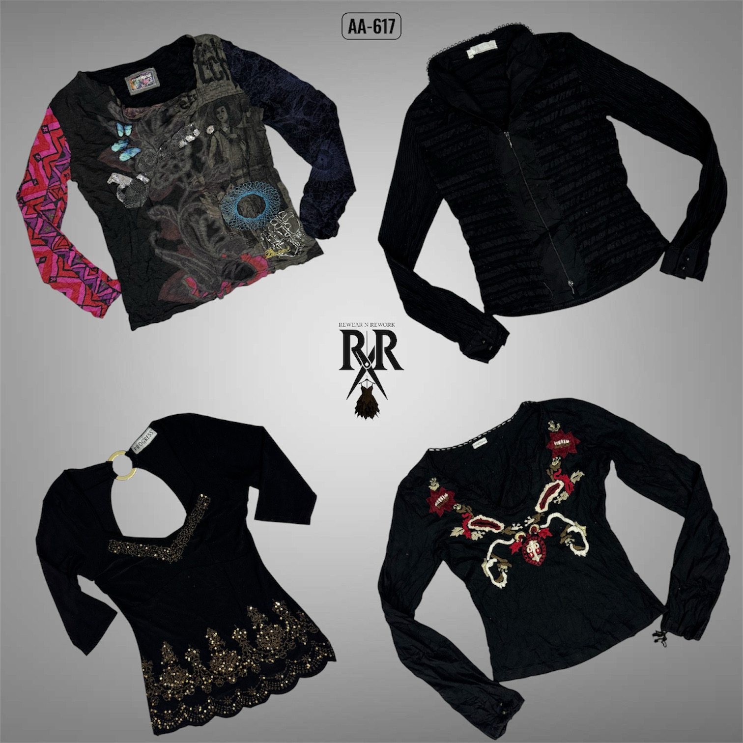 Y2K All Black Rave Full Sleeve Tops (AA-617)