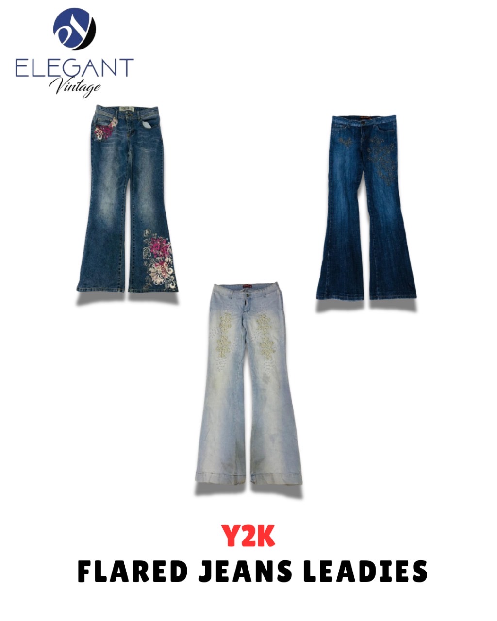 Y2K EMBORIDERED Flare Jeans - EVM01608