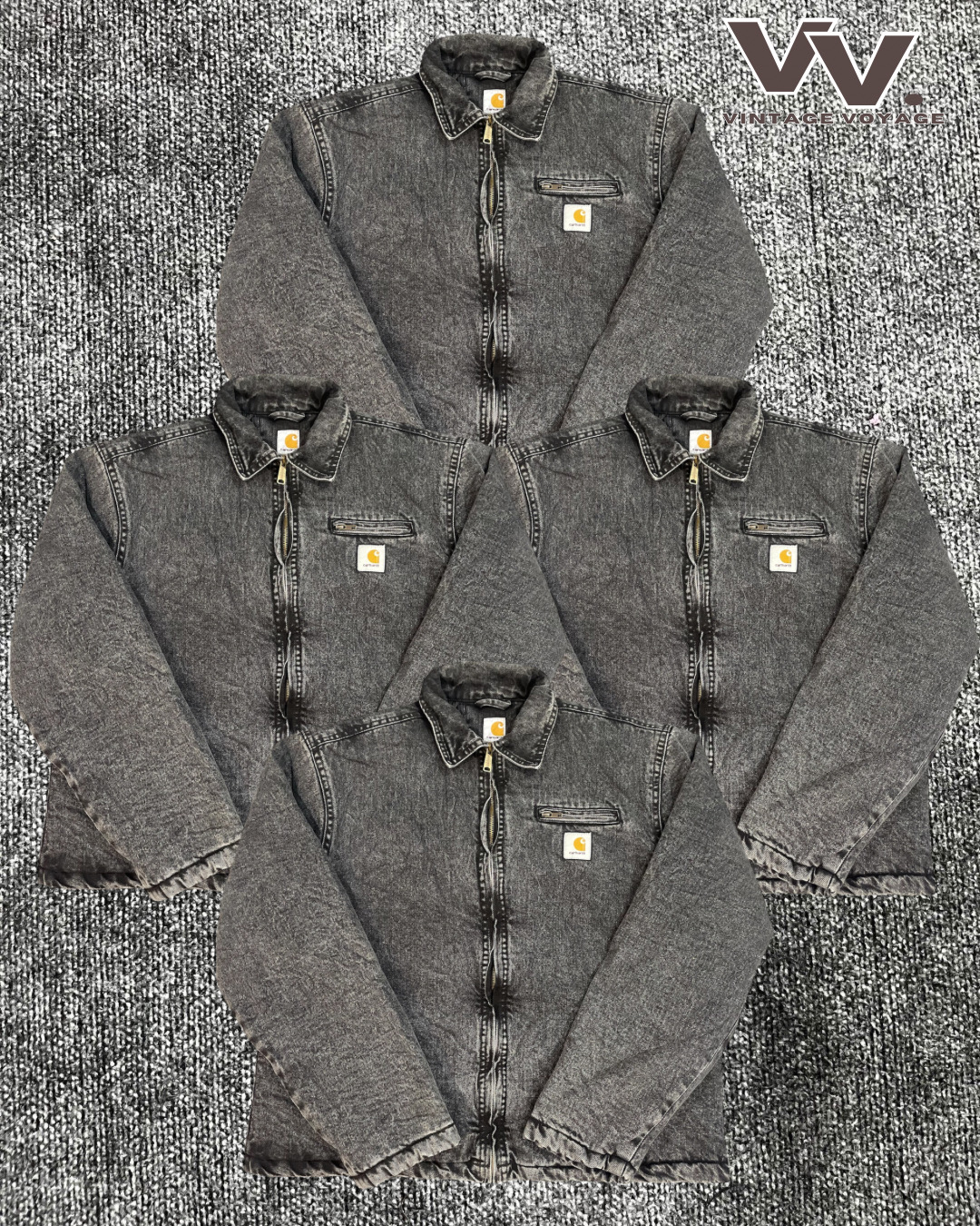 veste Detroit en denim gris délavé à l'acide Carhartt retravaillée #2712