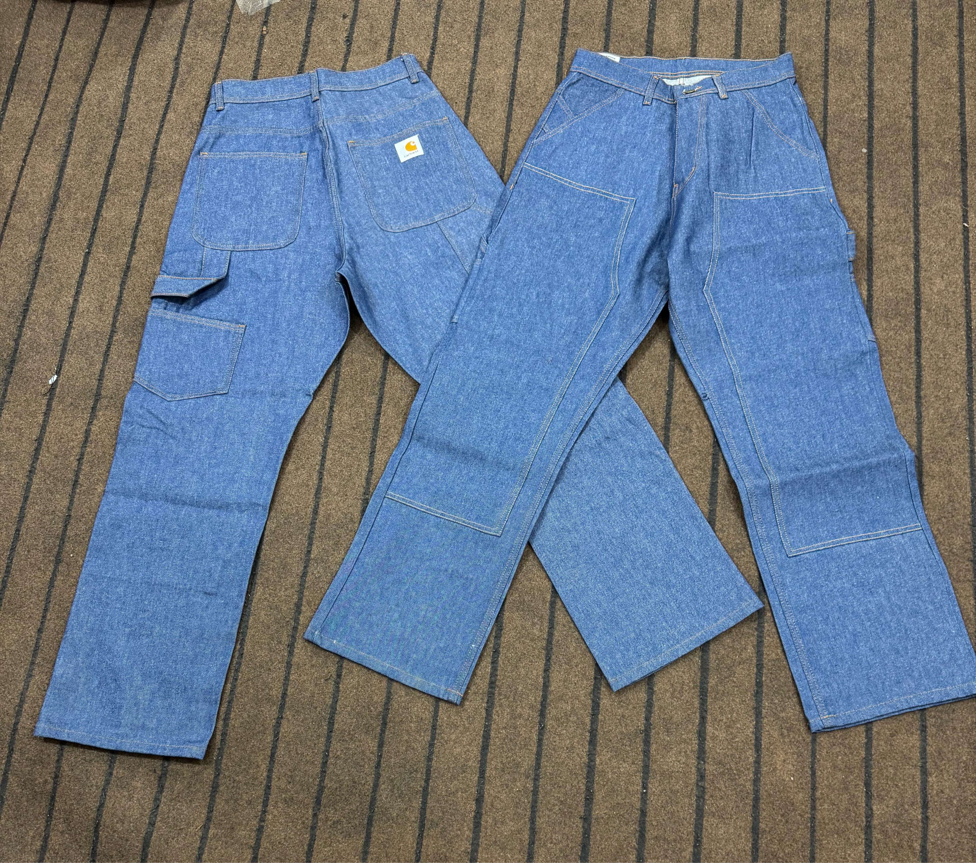 Calças Baggy Rework de Duas Joelheiras em Denim Azul Cru Carhartt