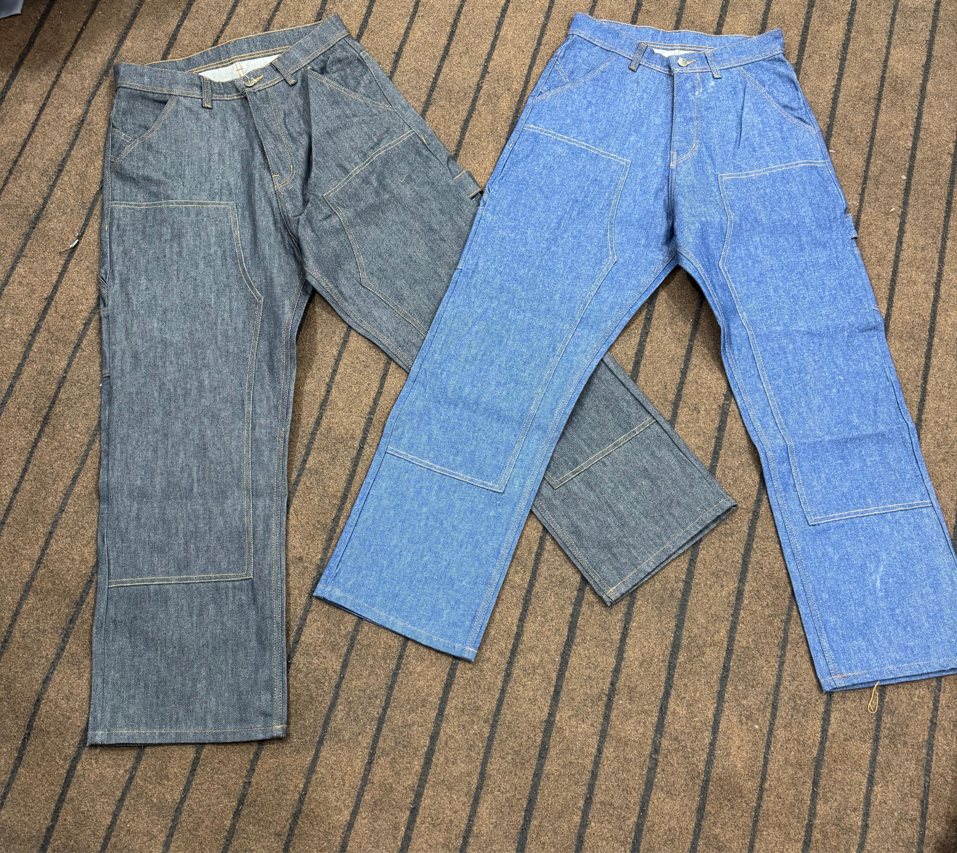 Jeans Carhartt Baggy Black/Blue Raw Denim Double Knee Rework Style