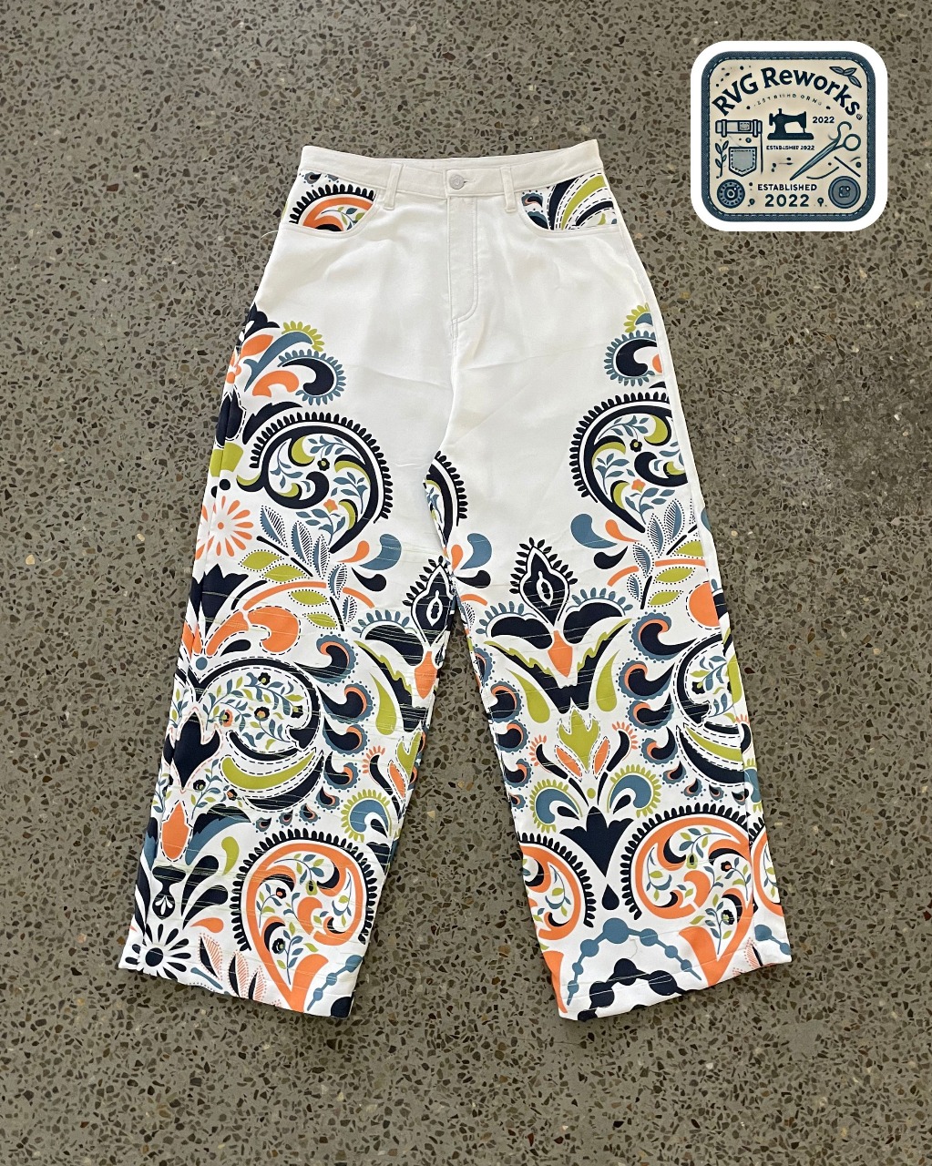 Upcycled Floral Print Cotton Pants