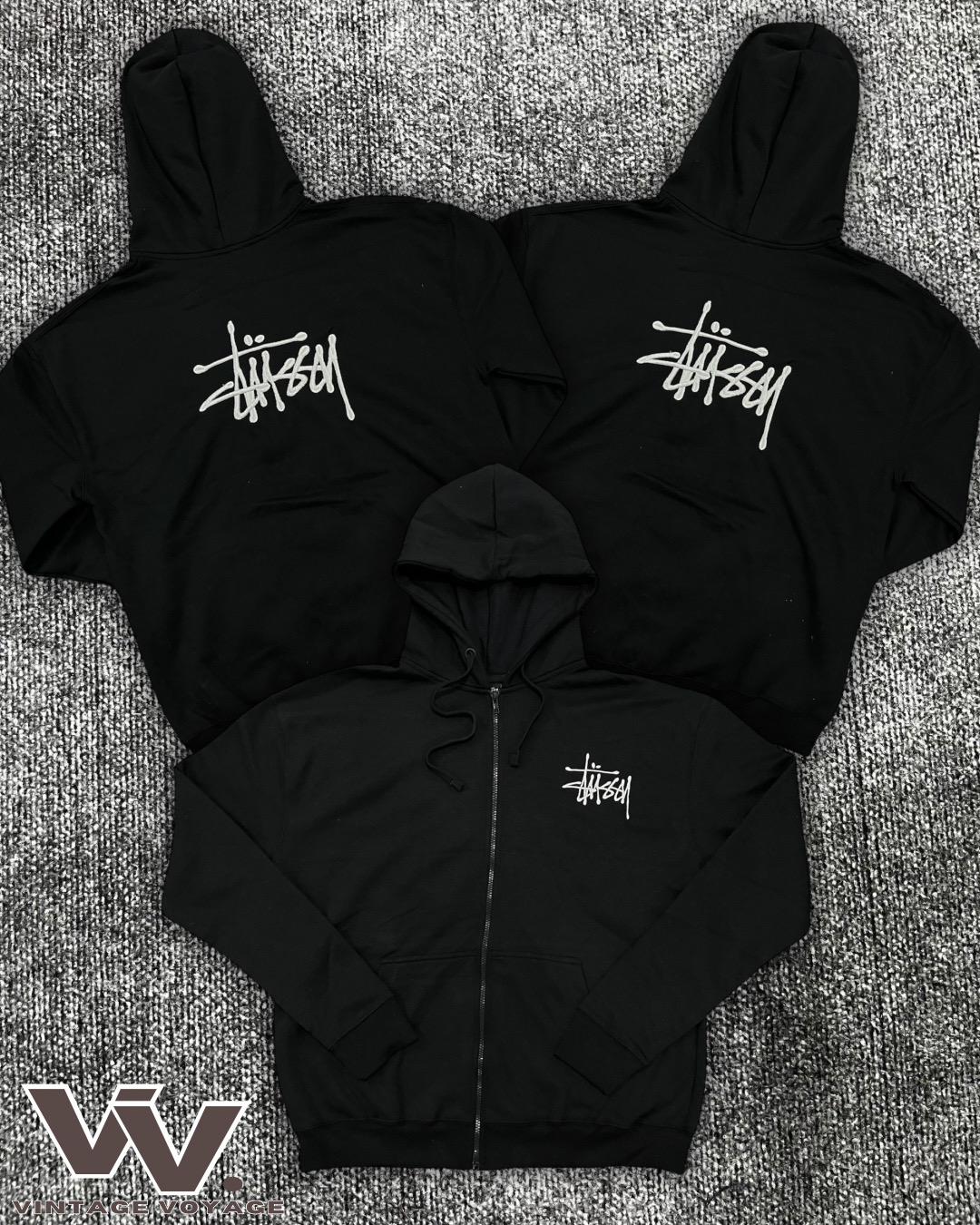 Stussy reworked style black zipper hoodies #3012