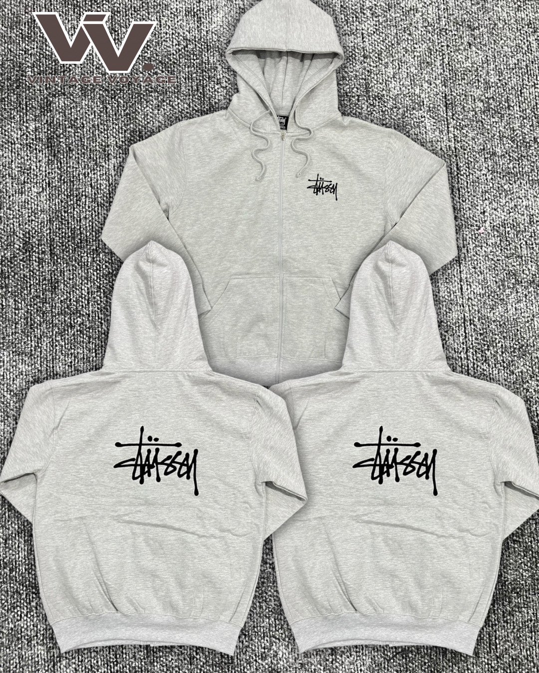 Stussy reworked style grey zipper hoodies #3012