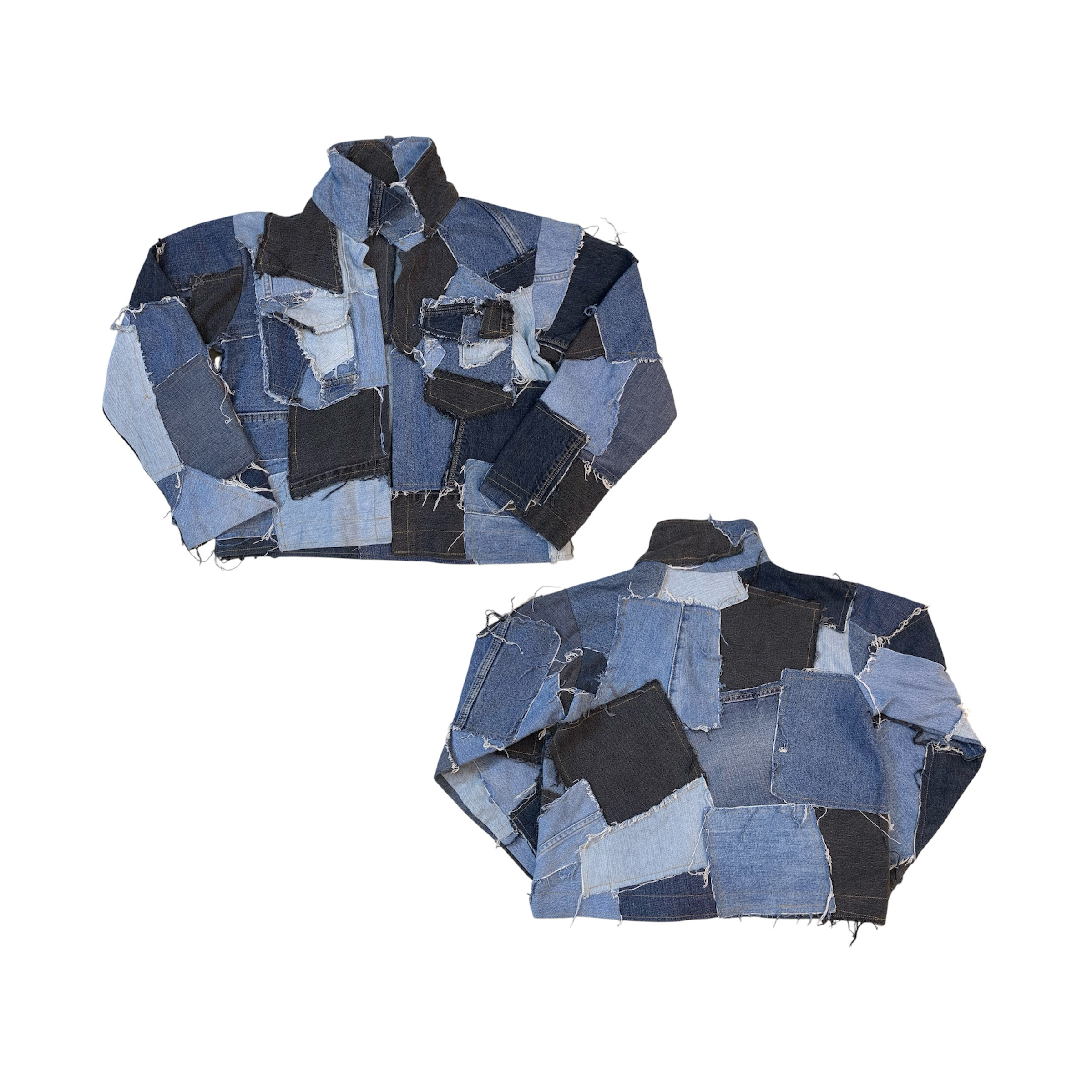 Giacca patchwork in denim riciclato