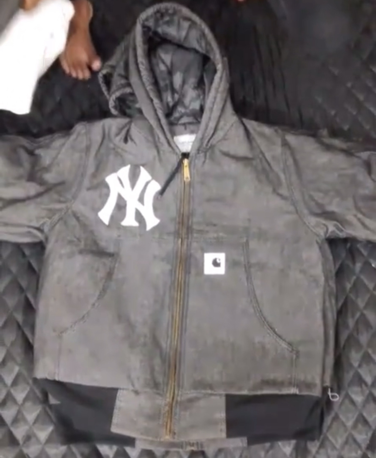 Carhartt rework style denim hoodie