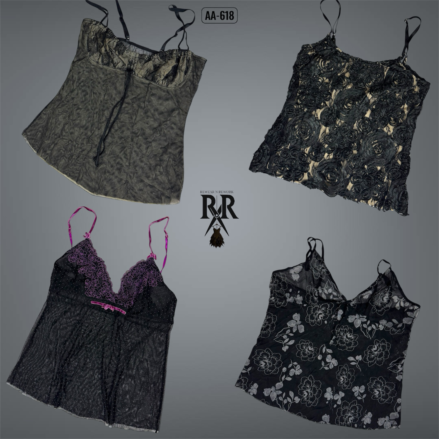 Y2K Black Gothic Cami Tops (AA-618)