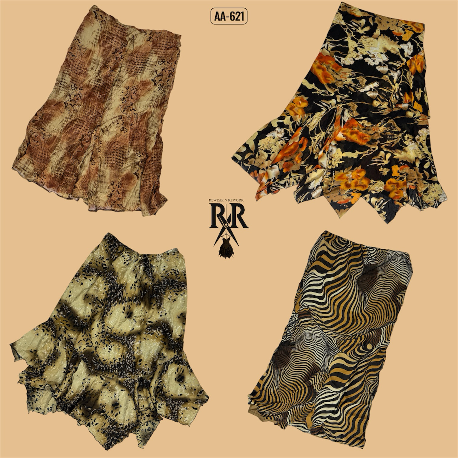 Y2K Dark Bloom Floral Mix Poly Skirts (AA-621)