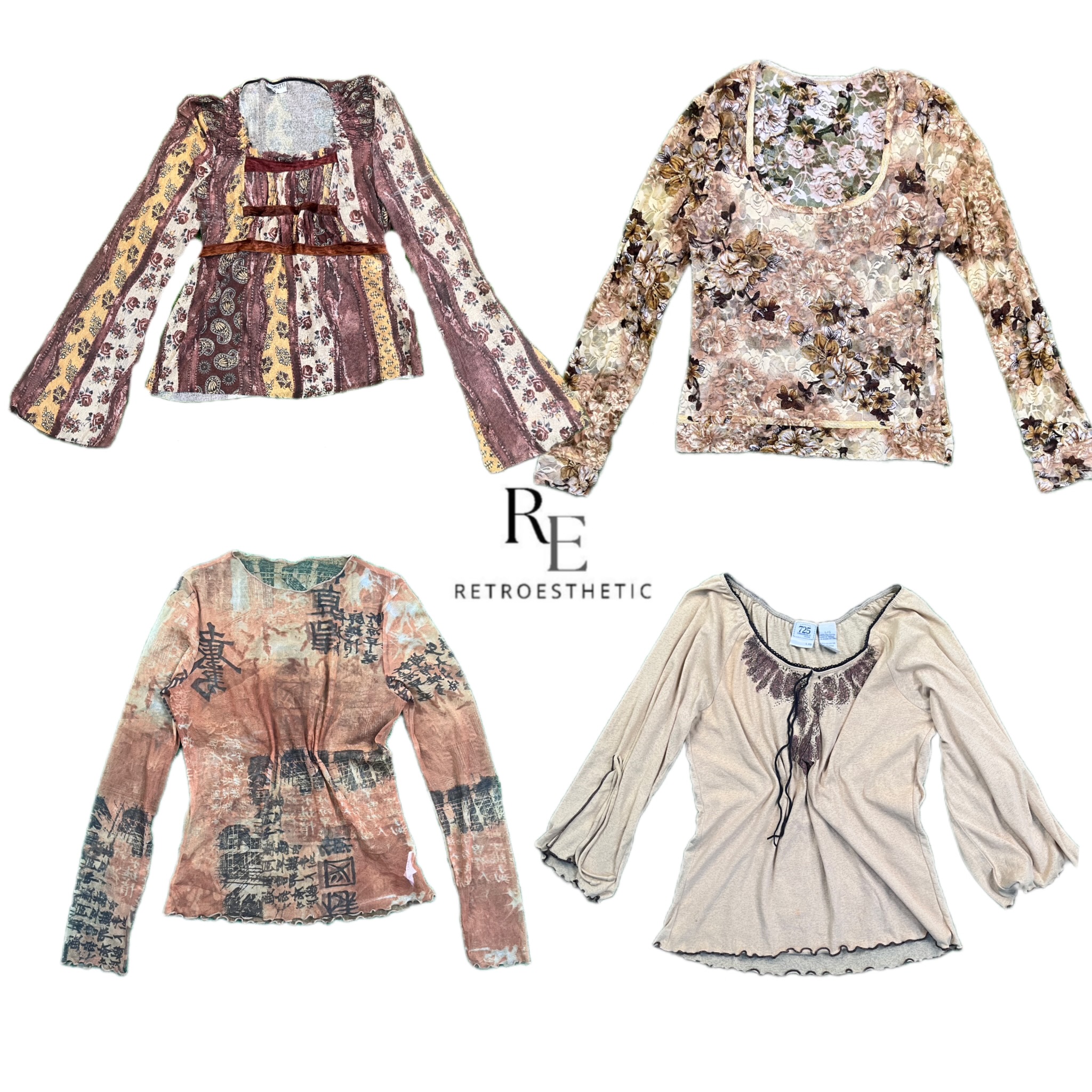 Y2K Earthy Tone Vibe Full Sleeve Printed Tops RE-2690