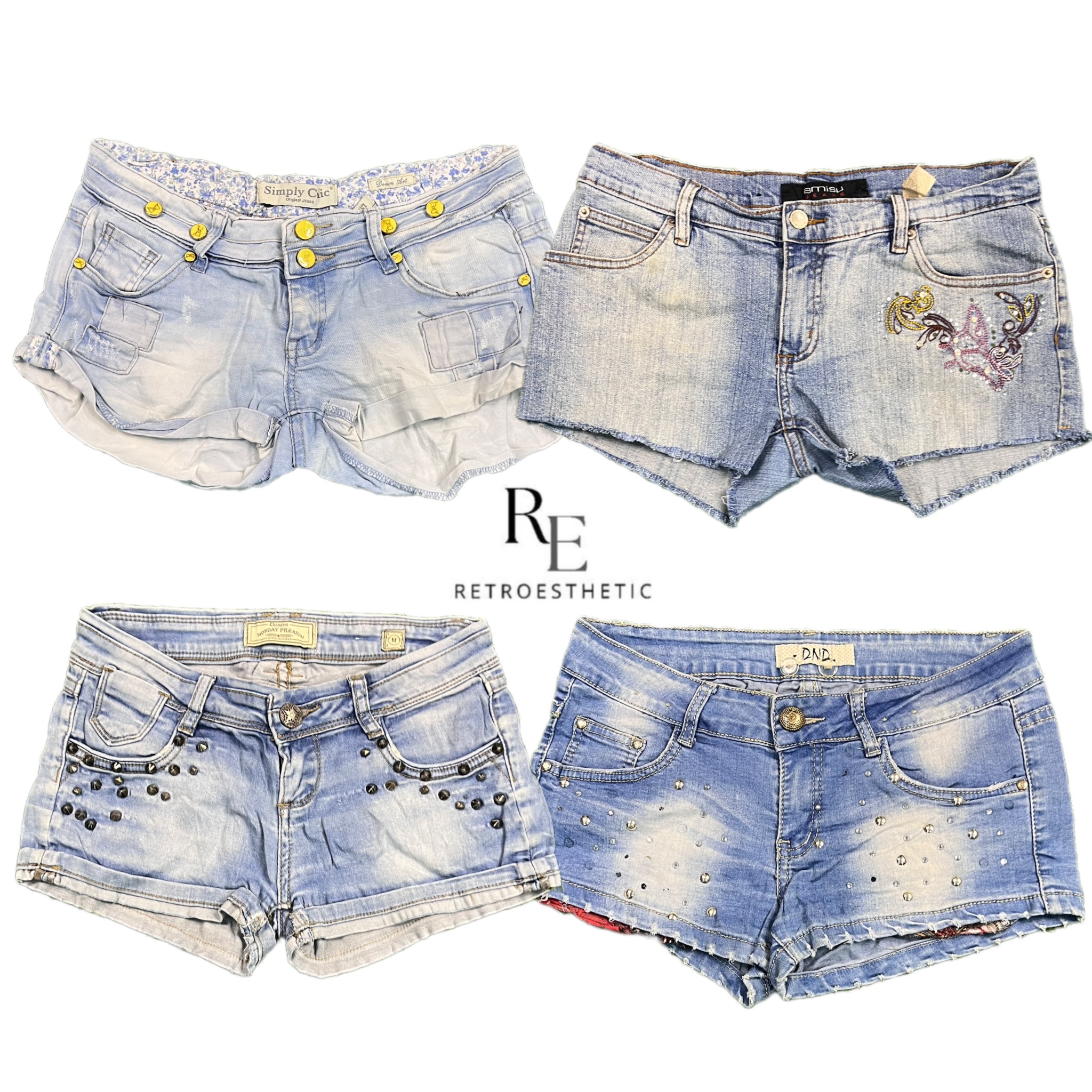 Y2K Era Cyber Girl Denim Micro Mini Shorts RE-2700