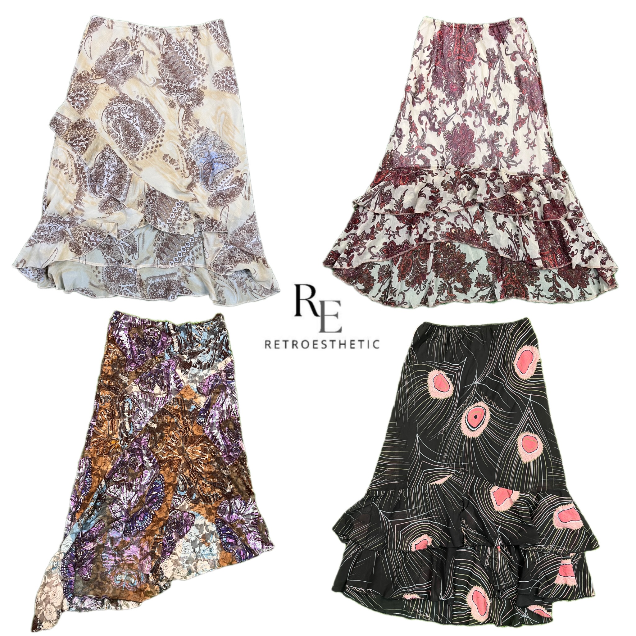 Y2K Earthy Tone Printed Maxi Skirts RE-2707