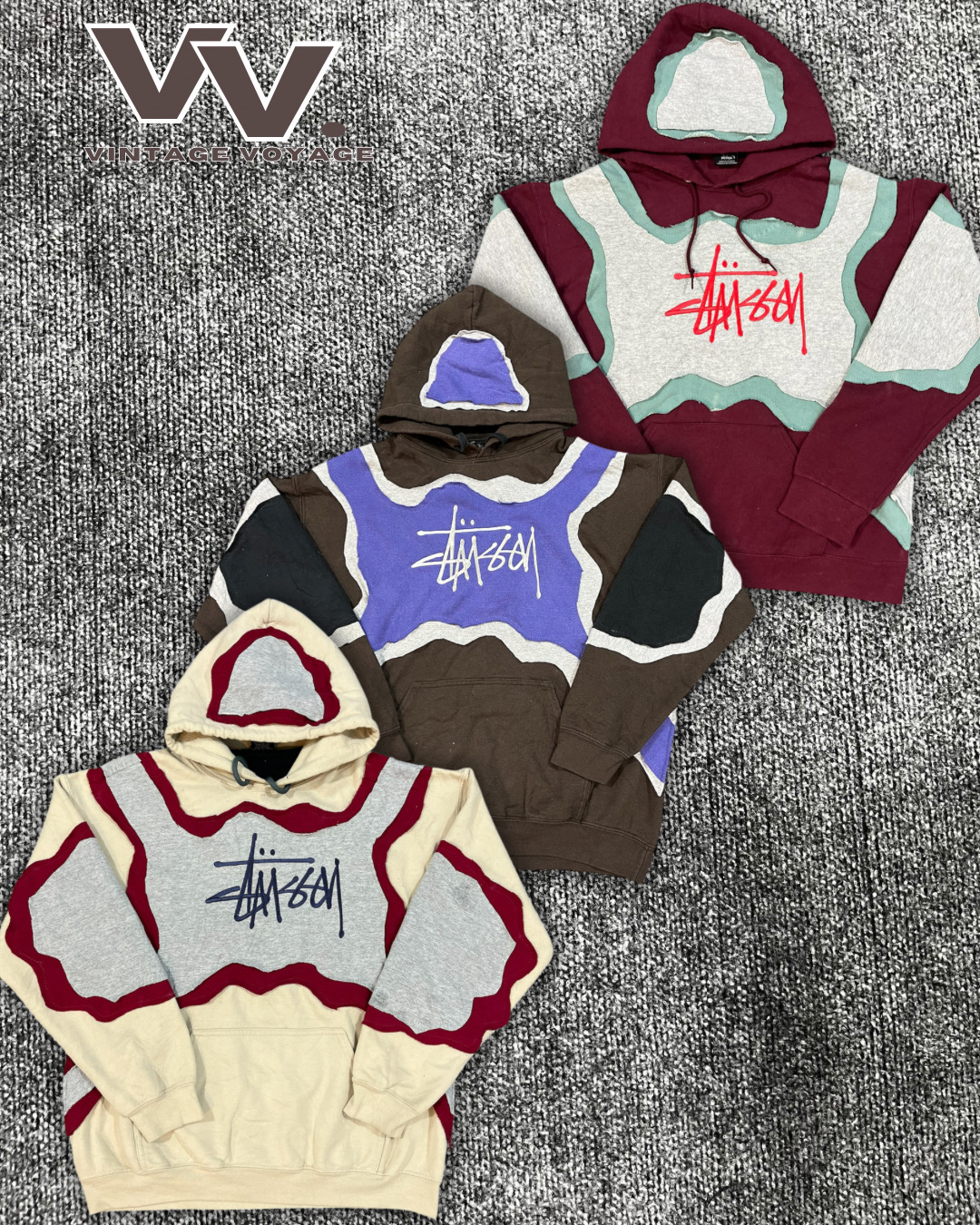 Stussy retravaillé style patchwork fou sweats à capuche #2126