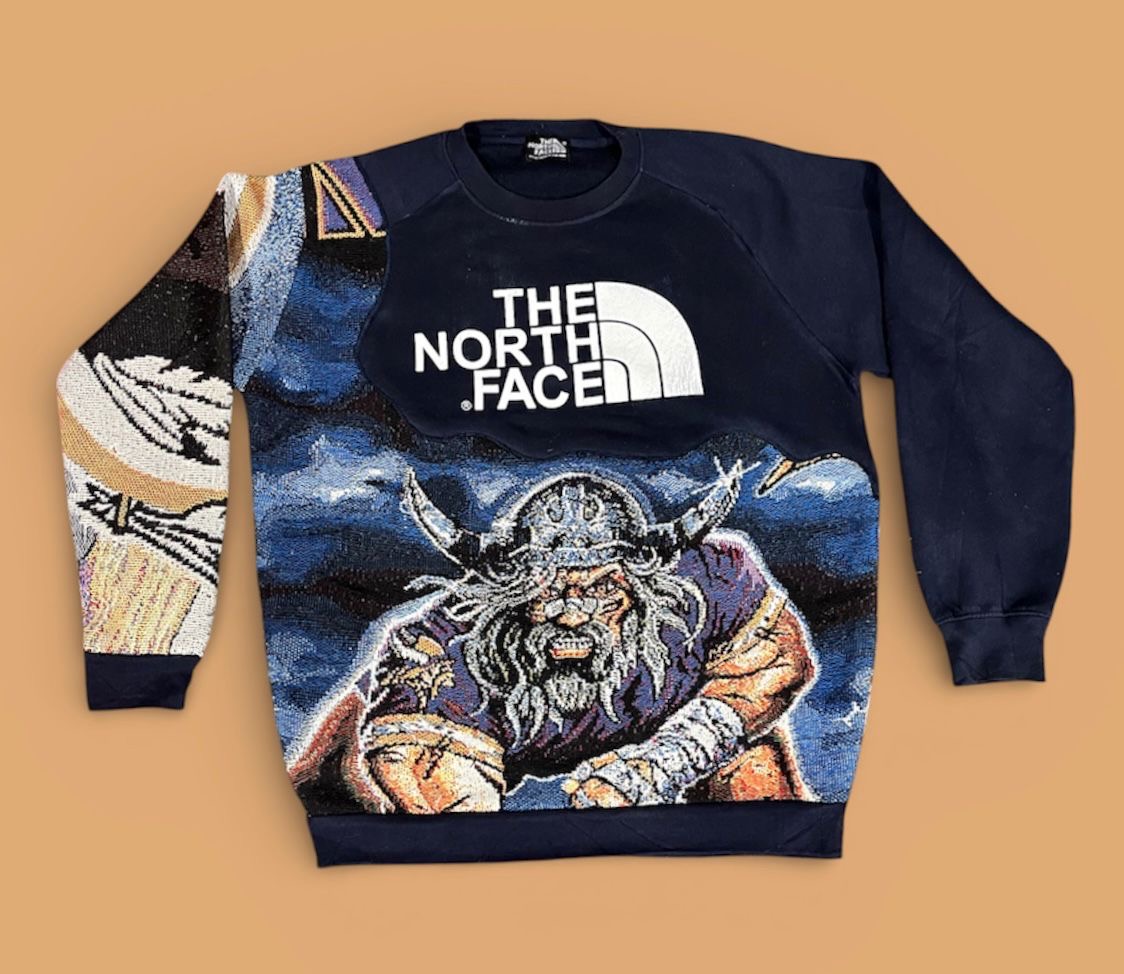Fs-57 Upcycled the north face sweatshirt with tapestry