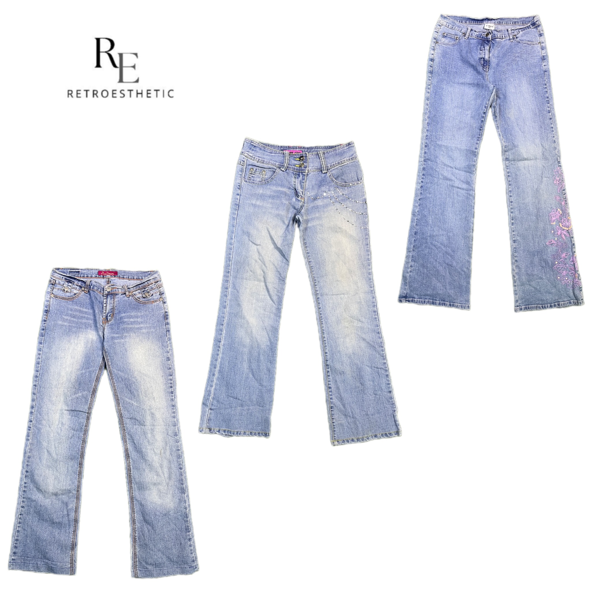 Y2K ユニーク刺繍ローレイズジーンズ RE-2711