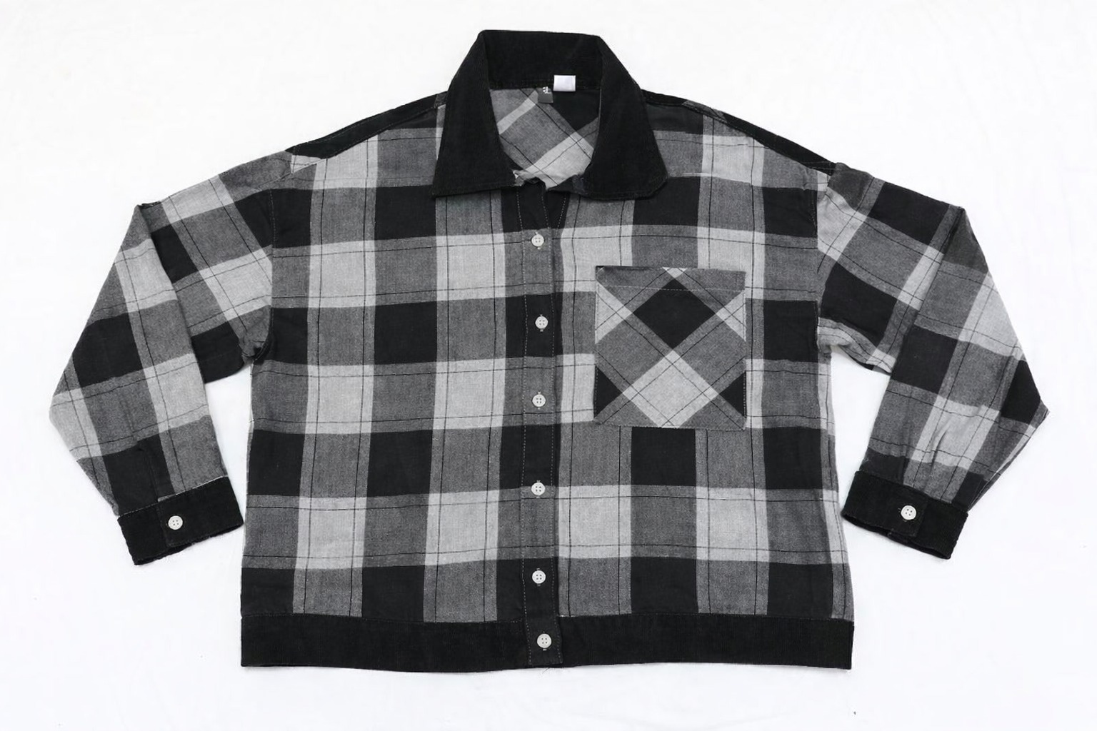 CR1098 アップサイクルされたチェックのコーデュロイトリム作業ジャケット