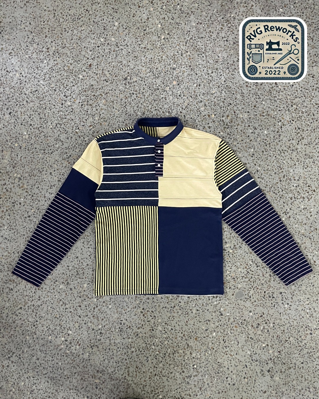 Upcycled Patchwork Long-Sleeve Polo Shirt